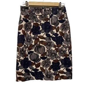 Boden Linen Pleated Pencil Skirt Floral Print Side Zip US 6R